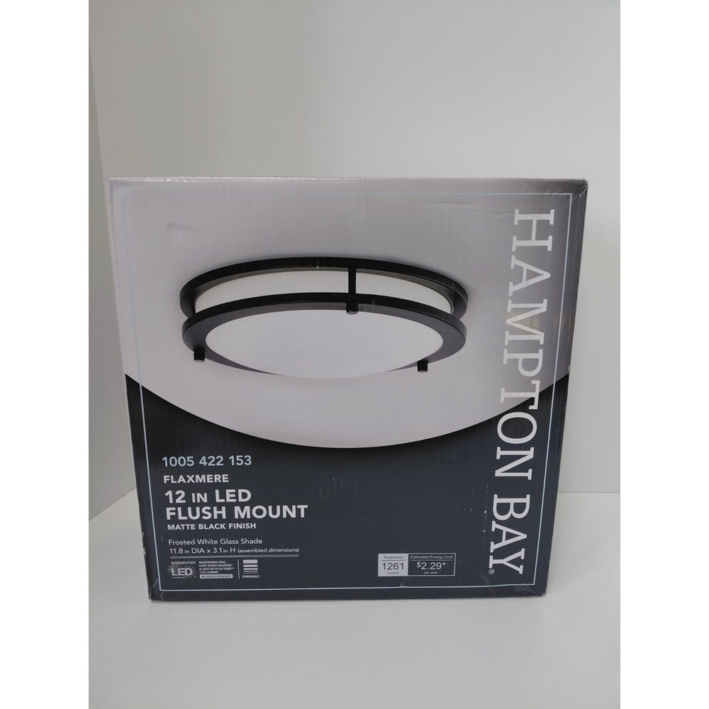 Hampton Bay Flaxmere 12 in. Matte Black Dimmable LED Ceiling Light Frosted White